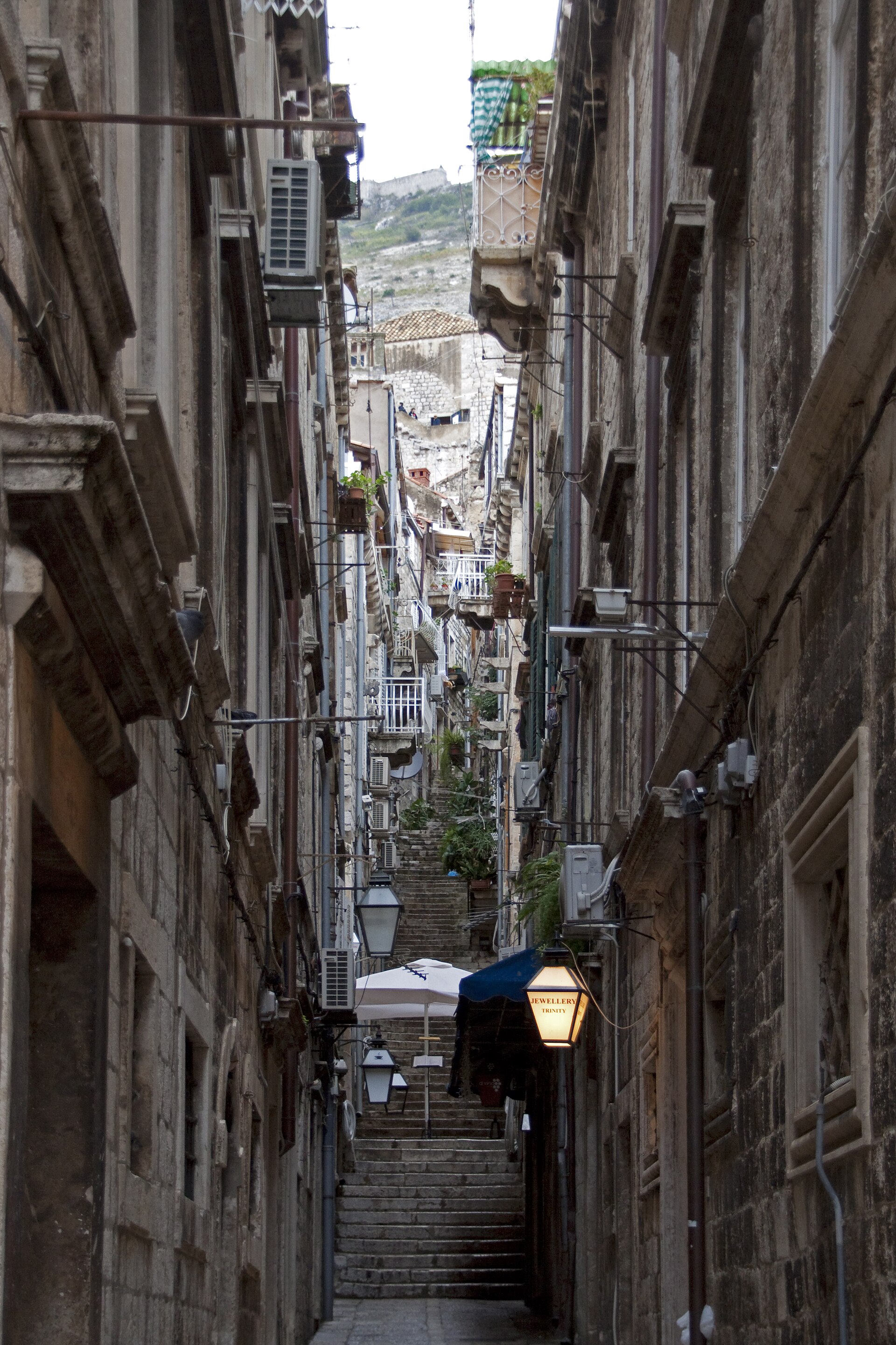 A narrow stepped side street in Dubrovnik old town