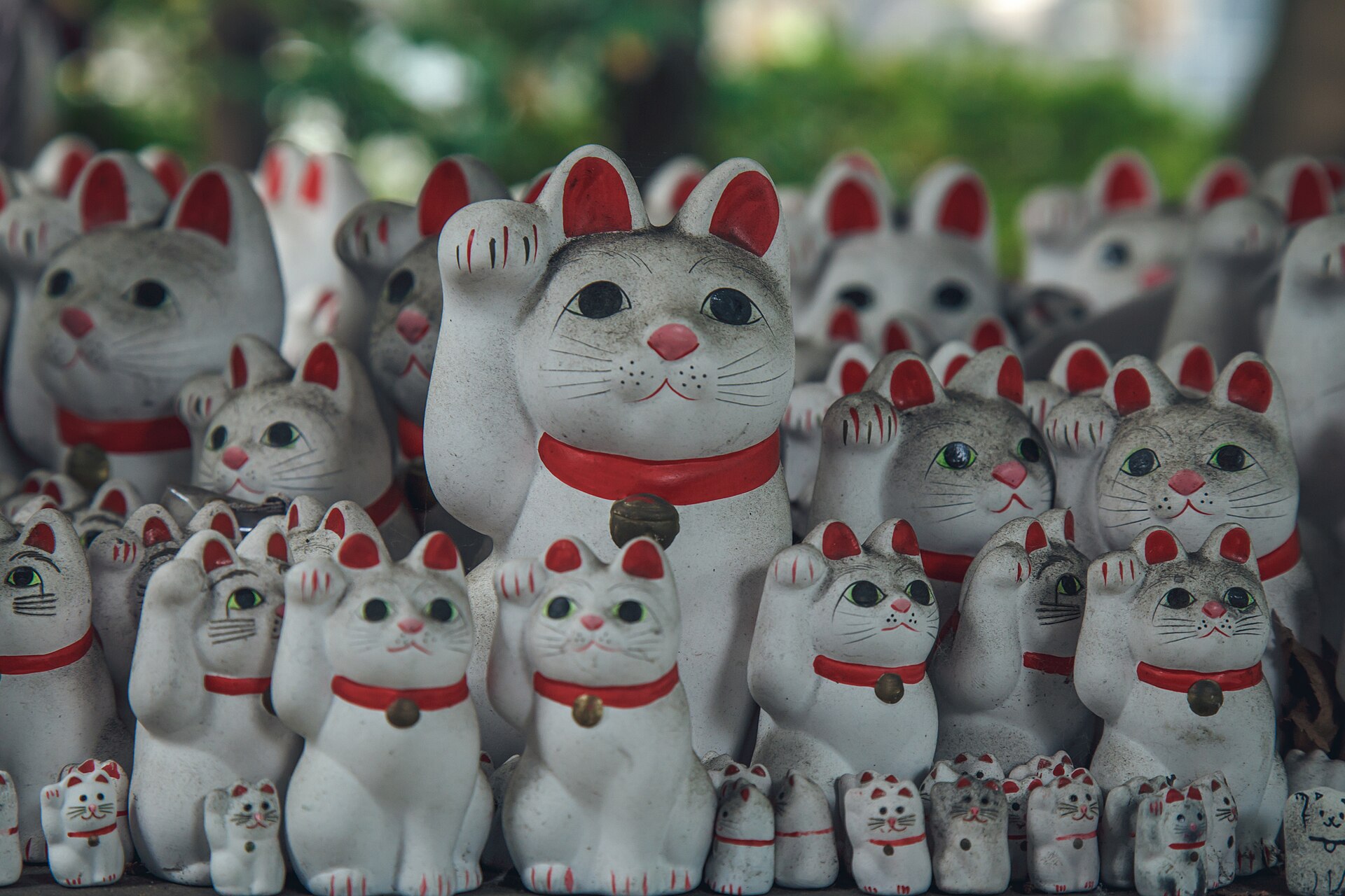 Rows of maneki-neko lucky cats at Gotokuji
