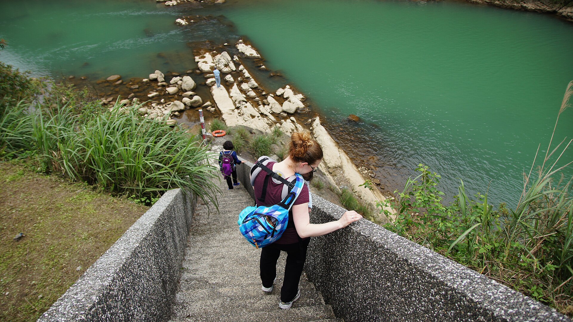 A stone stairway down to the Keelung River near Houtong Cat Village
