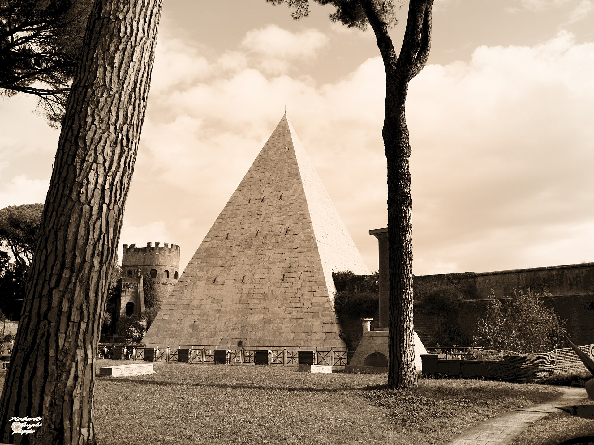 The Non-Catholic Cemetery in Rome, graves under cypress trees