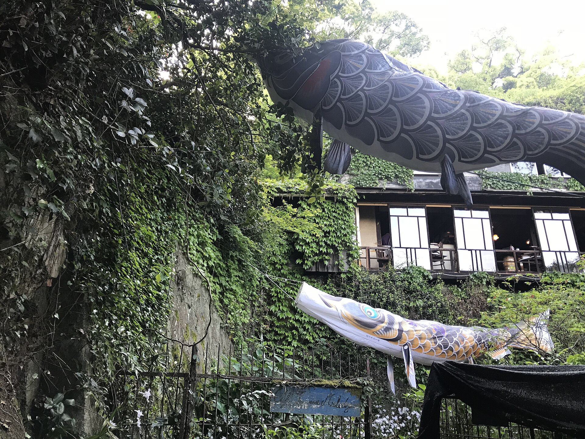 Carp streamers strung across the Narrow Path of Cats in Onomichi